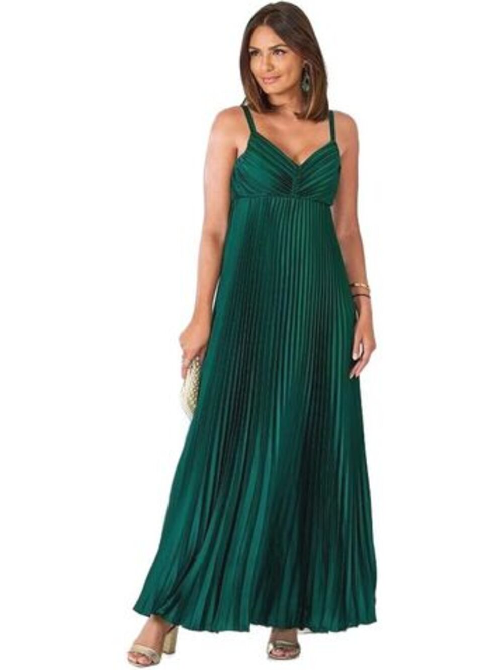 Boston Proper Liquid Shine Pleated Maxi Dress Deep Emerald Size 16